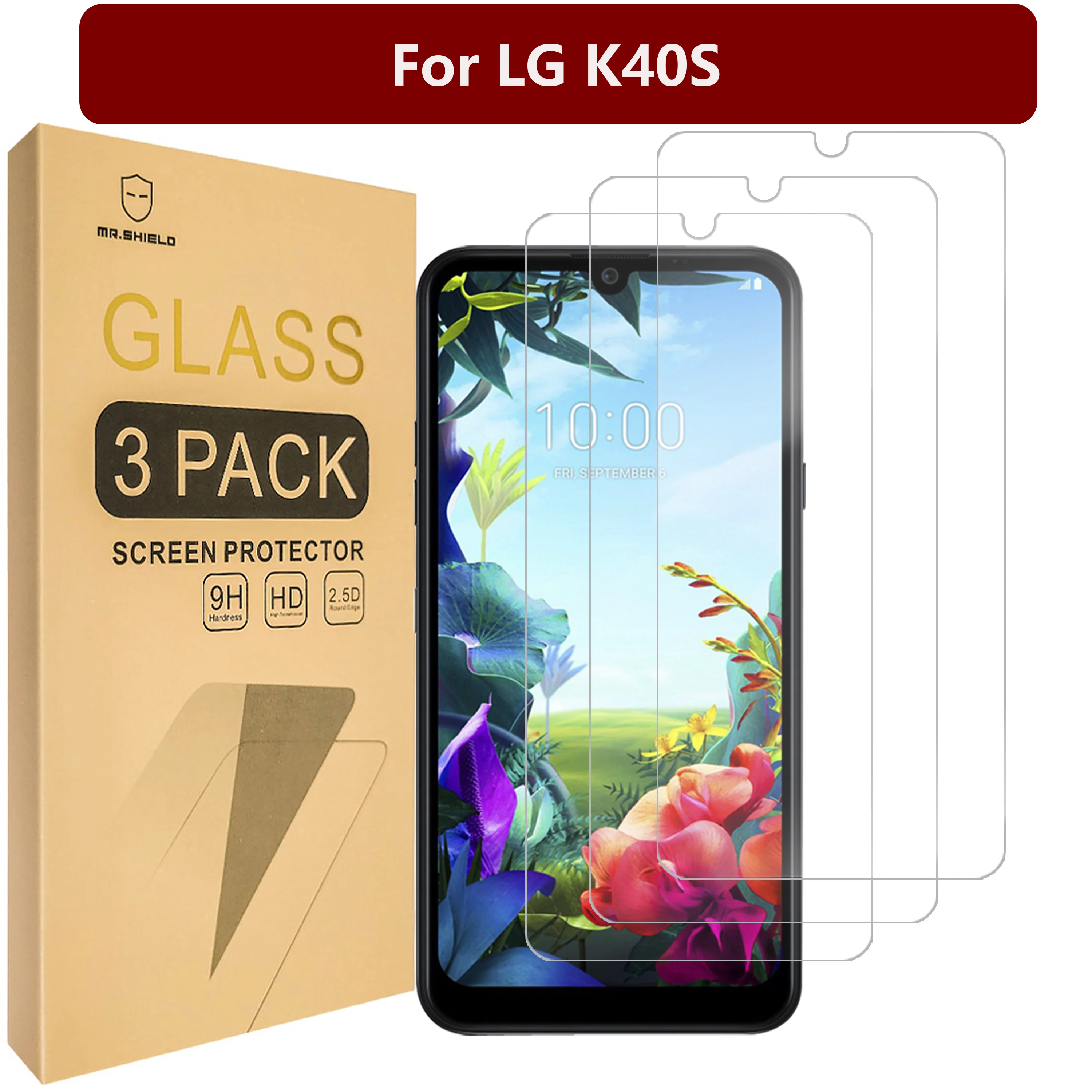 

Защитная пленка Mr.Shield [в 3 упаковках] для LG K40S [закаленное стекло] [Японское стекло с твердостью 9H]
