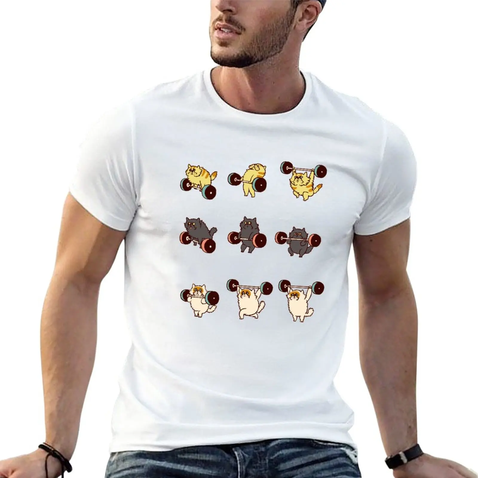 

New Lifting Cat T-Shirt T-shirt short Aesthetic clothing mens graphic t-shirts
