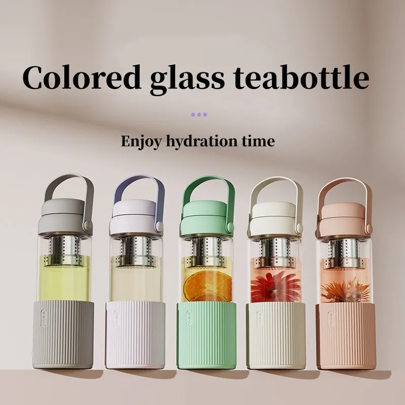 Light Luxury High Borosilicate Glass Water Bottle Color Transparent Teacup  Portable Handle Outdoor Travel Tea Mug Hydroflask - AliExpress