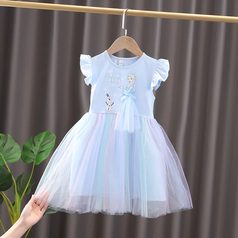 thumbnail image 1 of Vestido de niña de dibujos animados de verano 2024, moda de Frozen para niños, princesa Elsa, niña pequeña, manga corta, lindos vestidos de fiesta de malla, 1 of 5