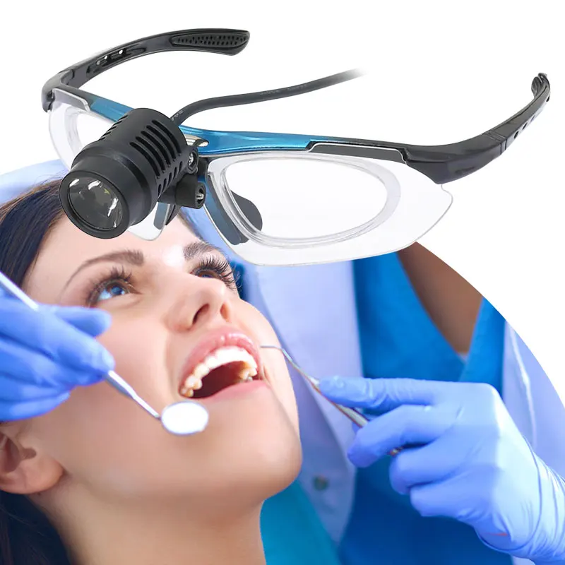 Phare dentaire LED Lux 50000, lampe de tête chirurgicale 3W pour dentiste,  luminosité réglable avec lunettes, boîte noire