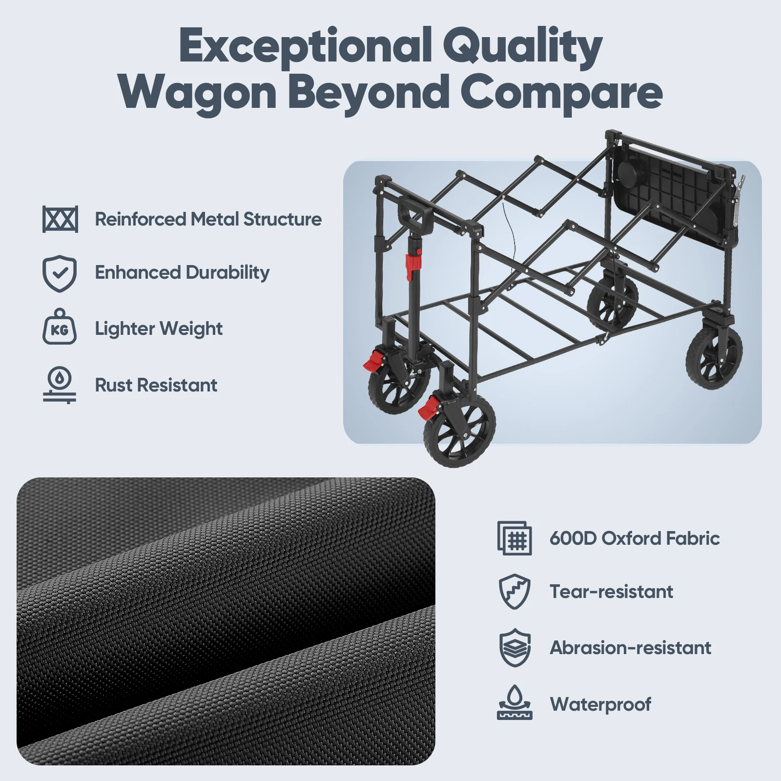 250L collapsible wagon with folding table drink holders foldble beach wagon all-terrain wheels 330LBS
