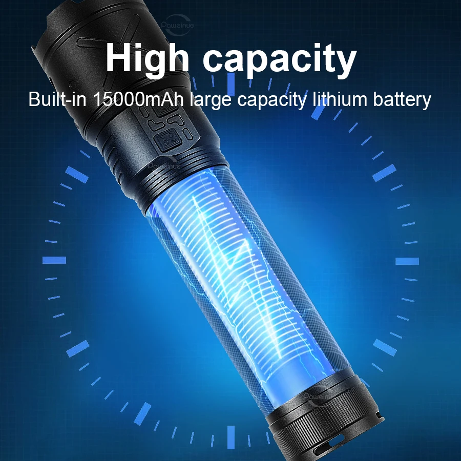 2026 New1500W LED 손전등 슈퍼 브라이트 USB 충전 줌 손전등 캠핑 낚시 및 작업 조명용 전술 손전등