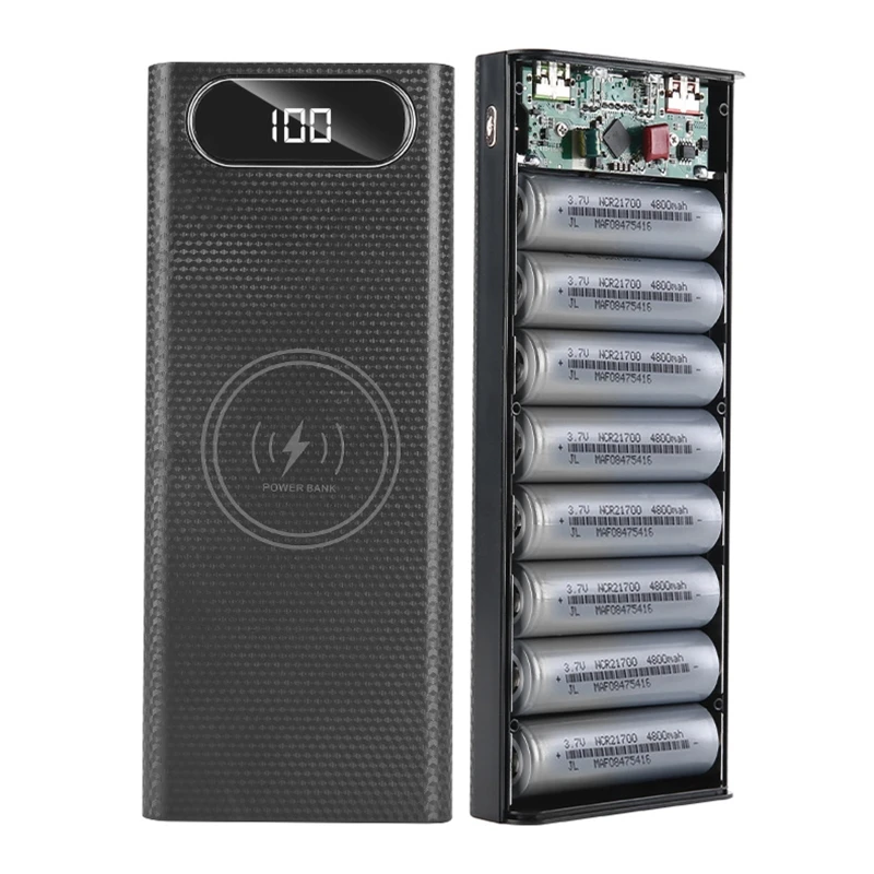 8 Slot 21700 Battery Power Bank Shell 10W 22.5W QC3.0 LCD Display Battery Power Case 5W 15W Wireless Charging Box