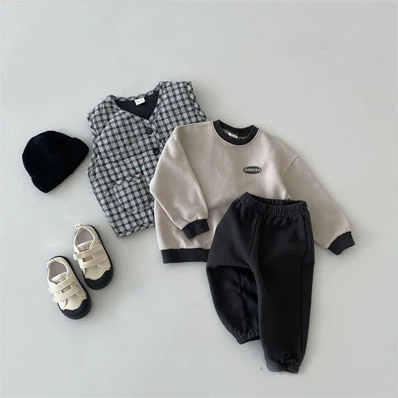2025 Autumn New Baby Long Sleeve Clothes Set Boys Girls Letter Print Swearshirt + Pants 2pcs Suit Toddler Cotton Casual Outfits 3