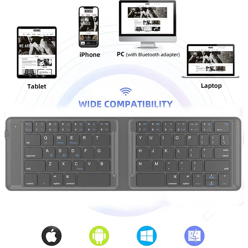 Missgoal Teclado sem Fio Bluetooth Multi-dispositivo Dobrável Teclado Portátil Recarregável para Ios Android Windows - Imagem 4