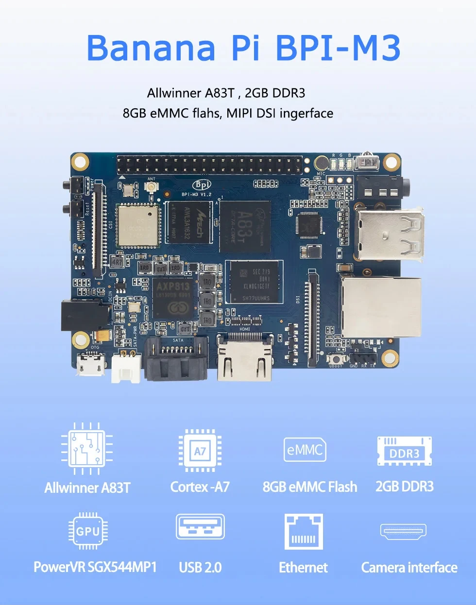Banana Pi BPI-M3 Single Board Computer Allwinner A83T Octa-core Processor Mother