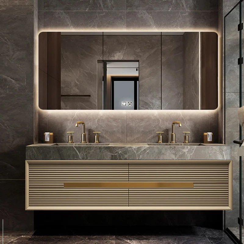 напольная плитка argenta light stone grey 60x60 1 08 Stone Plate Bathroom Cabinet Oak Modern Minimalist Bathroom Light Luxury Washstand Double Basin Wash Basin Mirror Cabinet Smart