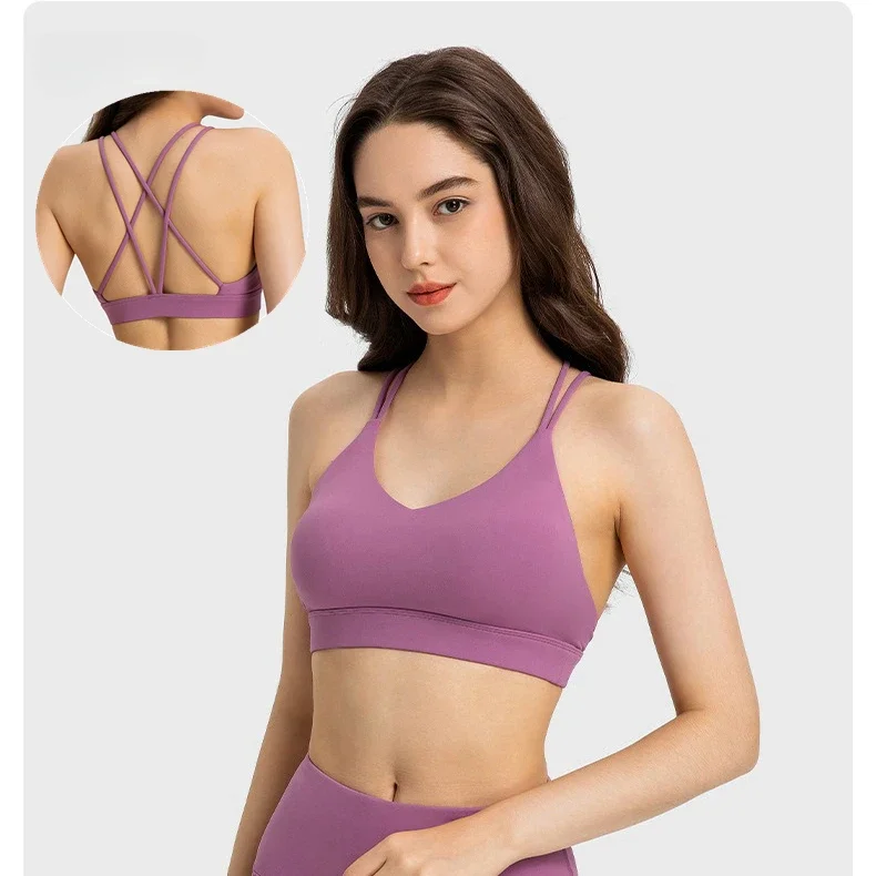 

Lemon Cross Straps Sports Bra Sexy Backless Fitness Bralette Gym Workout Crop Top Running Yoga Vest High Impact Padded Underwear