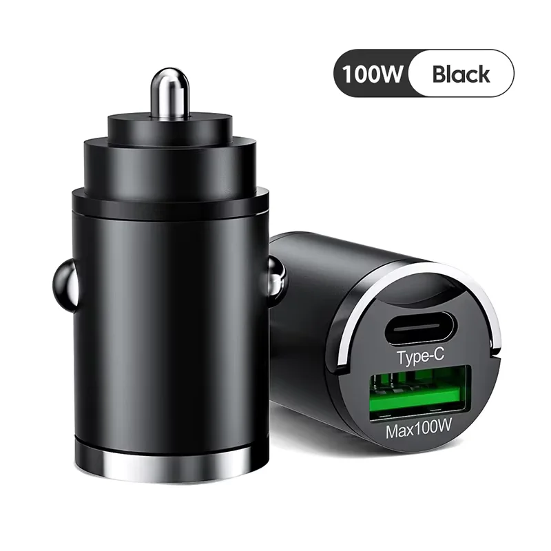 200W mini car charger fast charging for iPhone QC3.0 mini PD USB Type C car mobile phone charger for Xiaomi Samsung Huawei