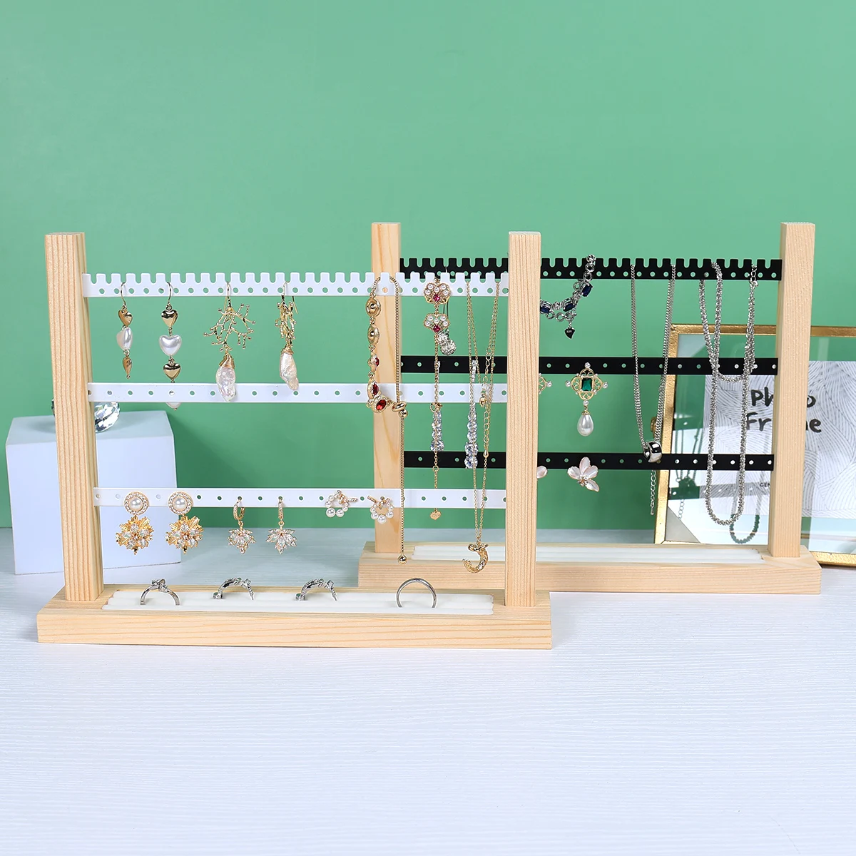 Togen Ring Rack A piece of Nordic-style solid beech ring storage rack with multi-tiered ...