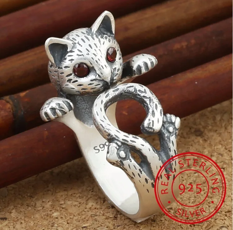 Retro Style Cute Cat Thai Silver 925 Sterling Silver Ladies`adjustable Size Rings Jewelry Gift silver rings silver ring