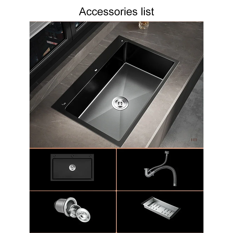 304 Stainless Steel Kitchen Sink Farmhouse Above Counter Undermounter Black Single Bowel Wash Basin With Gourmet Faucet Drainage