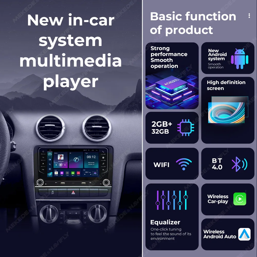 For audi a3 8p S3 RS3 2003-2013 7inch Screen All in one Car Radio Multimedia Player GPS Navigation Wireless Carplay Android Auto