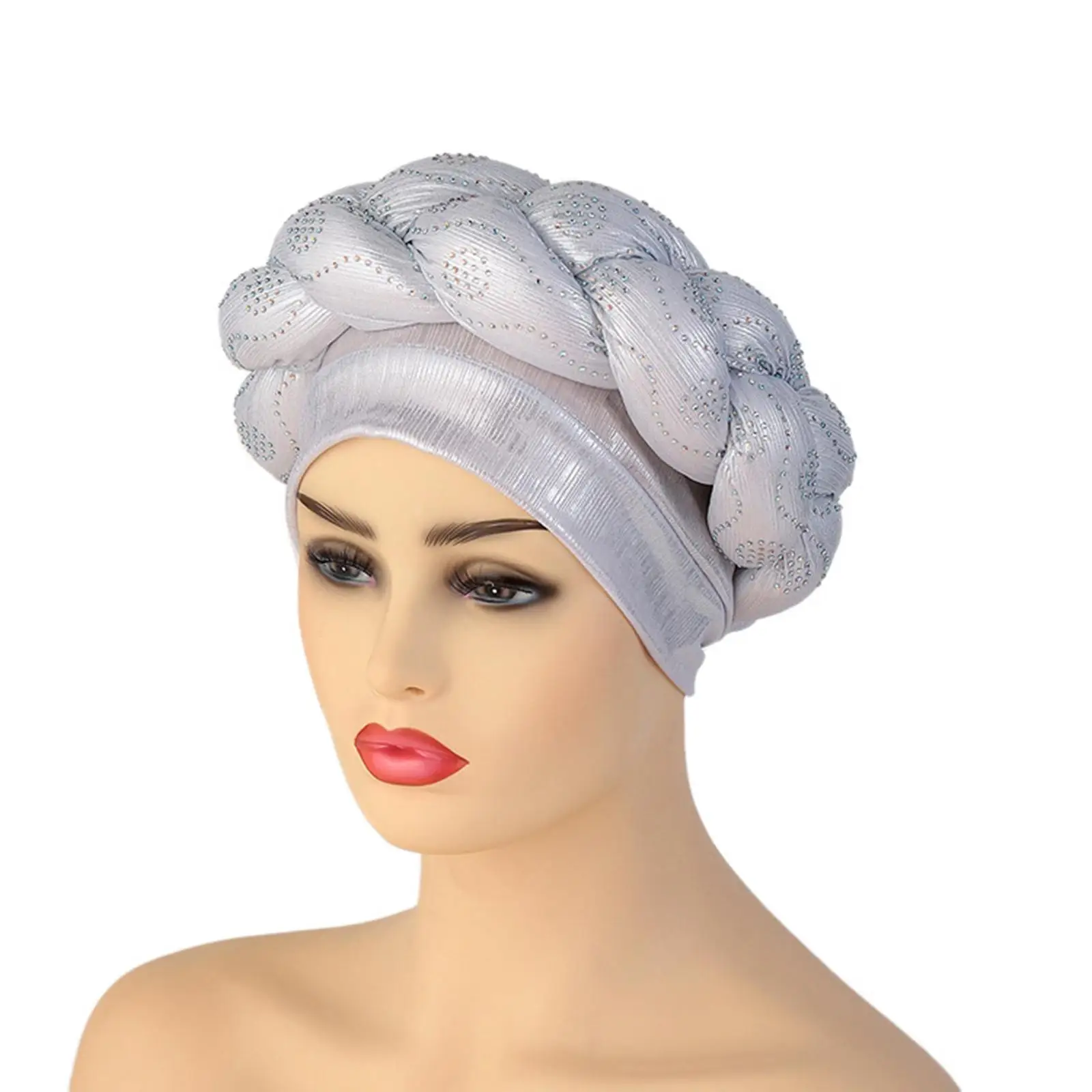 Turban Africain pour Femme et Fille, Écharpe de Sauna, Chapeau Rond Torsadé, Vêtements de Sauna, Couvre-Cheveux Tressés à Paillettes, Accessoires