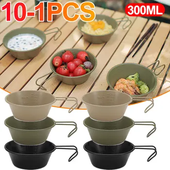 10-1pcs 300ML Sierra Cup With Handle Tableware Outdoor Camping Cookware Stainless Cooking Plates Bowl Travel Camping Supplies 2