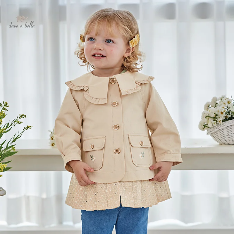 

Dave Bella Children's Clothing Girls Coat Kids Jacket Spring Korean Style Trench Baby Girls Doll Collar Windbreaker DB1247852