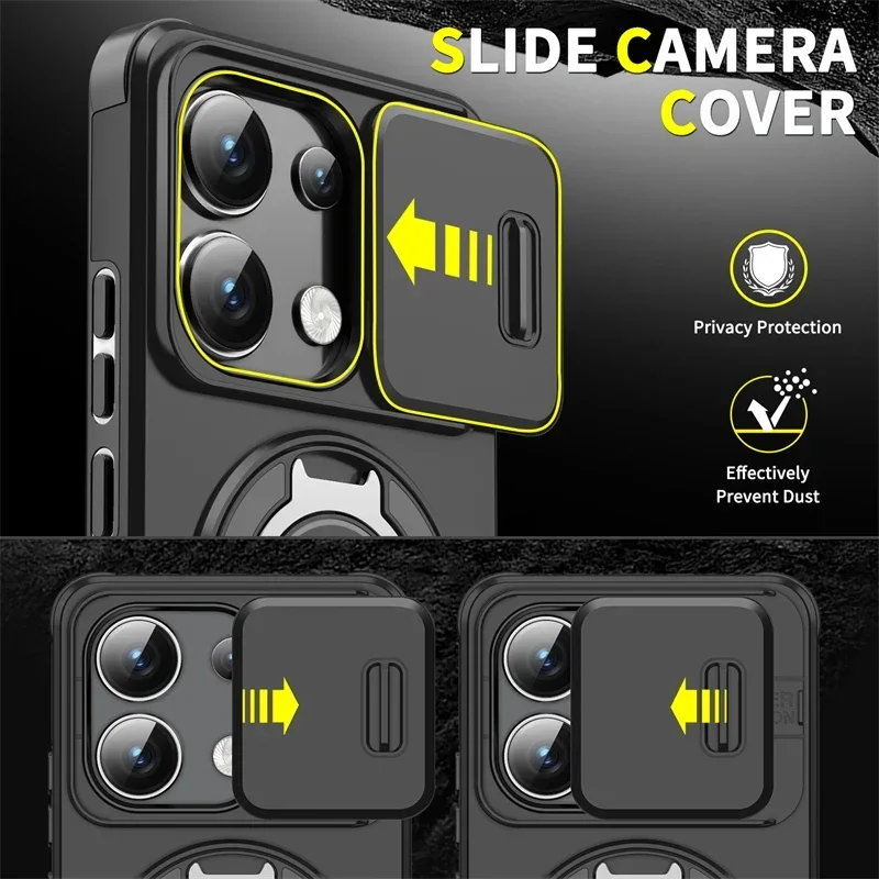 Rugged Armor Case with Magnetic Ring Holder and Slide Camera Cover