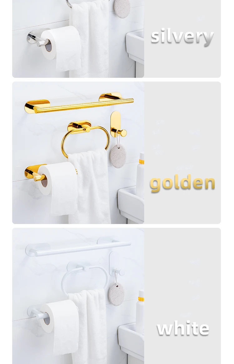 Description Picture 5 of itemBathroom Accessories Sets No Drilling Toilet Tissue Roll Paper Holder Towel Rack Bar Rail Ring Robe Clothes Hook Hardware
