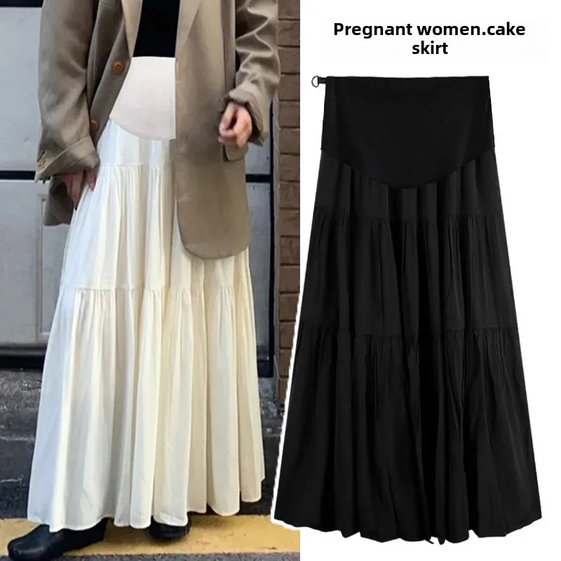 Maternity High Waist Long Skirt Spring Autumn Draped Splice Versatile A- Line Skirt for Pregnant Women Children's Clothing