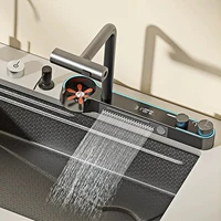 Robinet de cuisine à affichage numérique LED gris anthracite avec douchette extractible, multifonctionnel, eau chaude et froide, mitigeur moderne 3