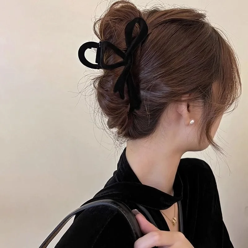 Ladies Velvet Bow Hair Clip with Hollow-Out Tassel Design - Elegant & Sweet All-Day Hair Claw for School, Parties,and Daily Wear