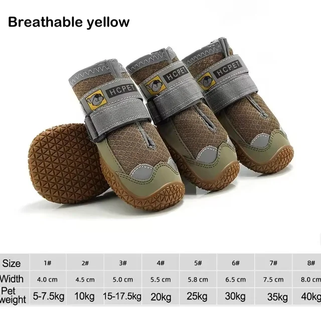 4Pcs/Set Dog Shoes for Large Dogs Breathable Professional Outdoor Dog Shoes Anti-Slip Durable Pet Shoes for Hiking Rubber Sole 6