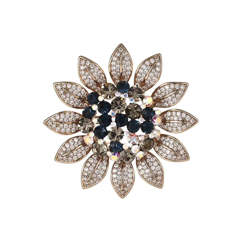 New Rhinestone Sunflower Brooch Women's Luxury Designer Floral Brooches Jewelry Clothes Jacket Badge Accessories Birthday Gift