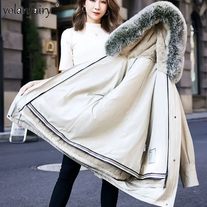 

Parkas Female Rex Rabbit Fur Inner Real Coat Women Fox Collar Jackets Women's Winter Jacket Loose Outwear Thick FCY