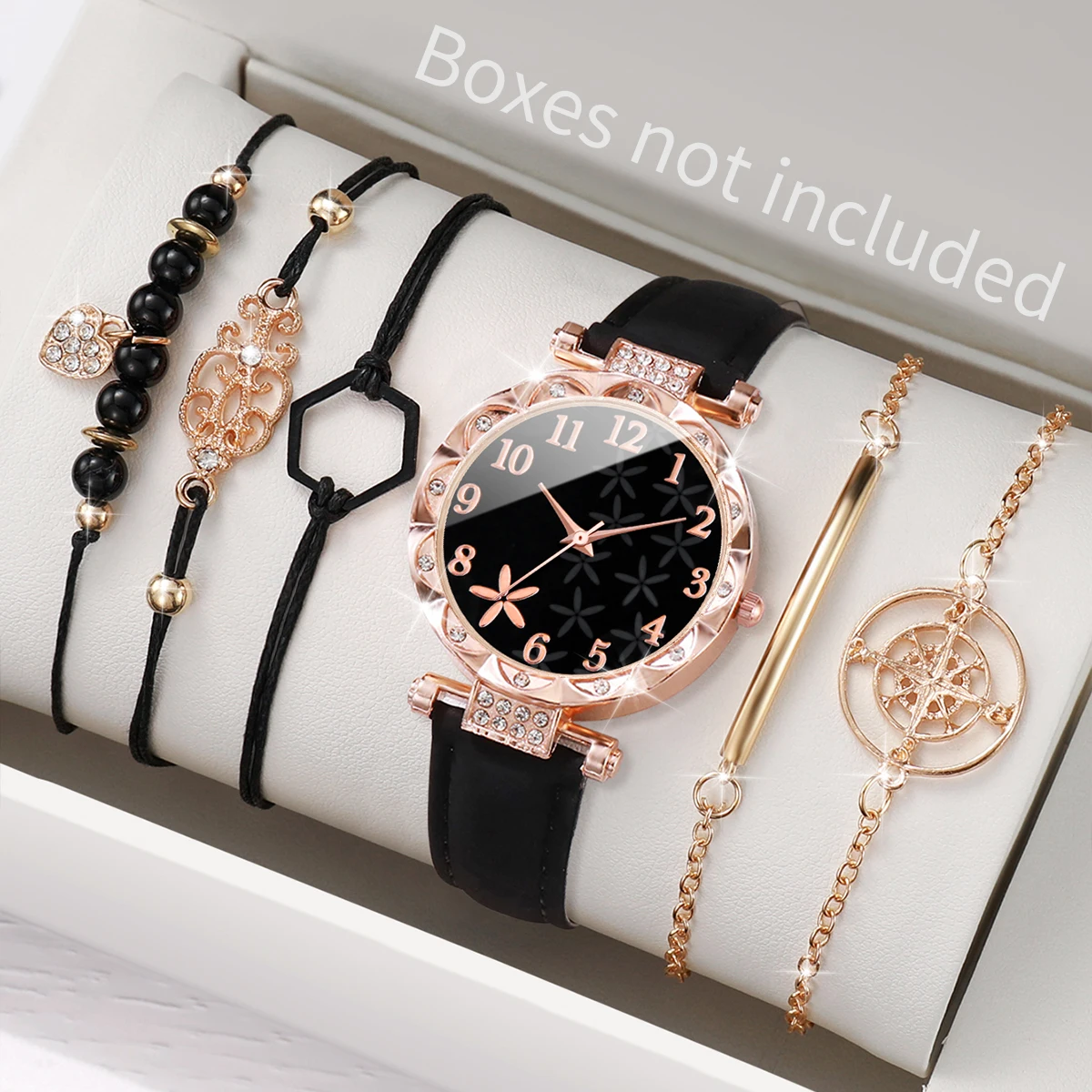 

6pcs/set Women Girls Fashion Leather Band Quartz Watch with Bracelet Set