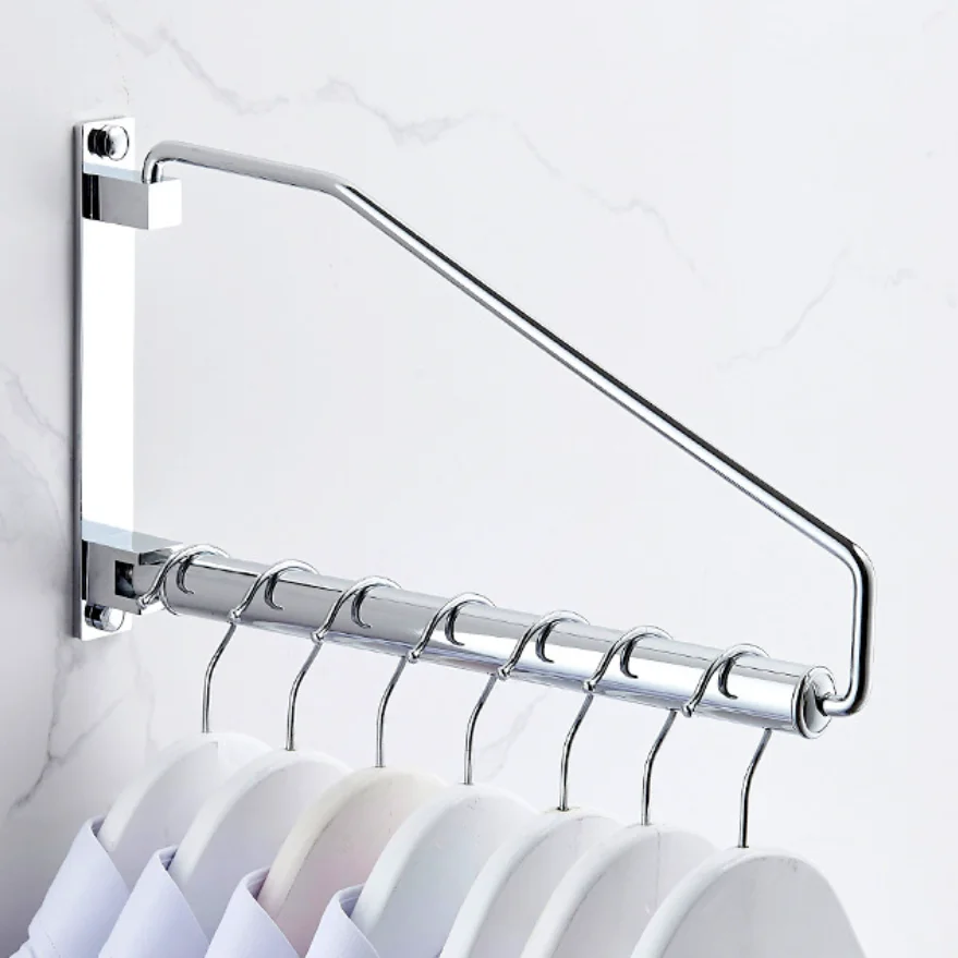 Brass revolving clothes hanger golden clothes hanger balcony wardrobe storage rack perforated wall hanging rod