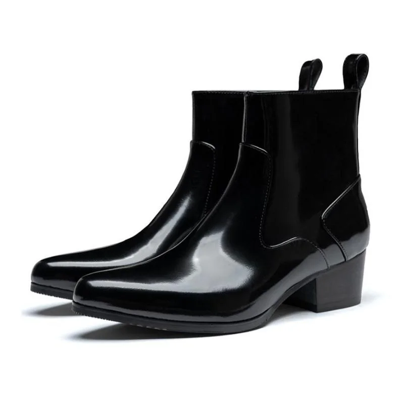 

Осень-зима 2022, ботильоны из лакированной кожи на высоком каблуке с острым носком, мужские высокие ботинки челси, деловые рабочие ботинки, Новинка