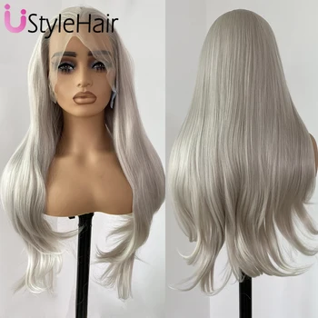 Ash Blonde Lace Front Wig Long Natural Wavy Synthetic Hair 13x4 Glueless Natural Hairline Daily Wear Cosplay Wigs for Women