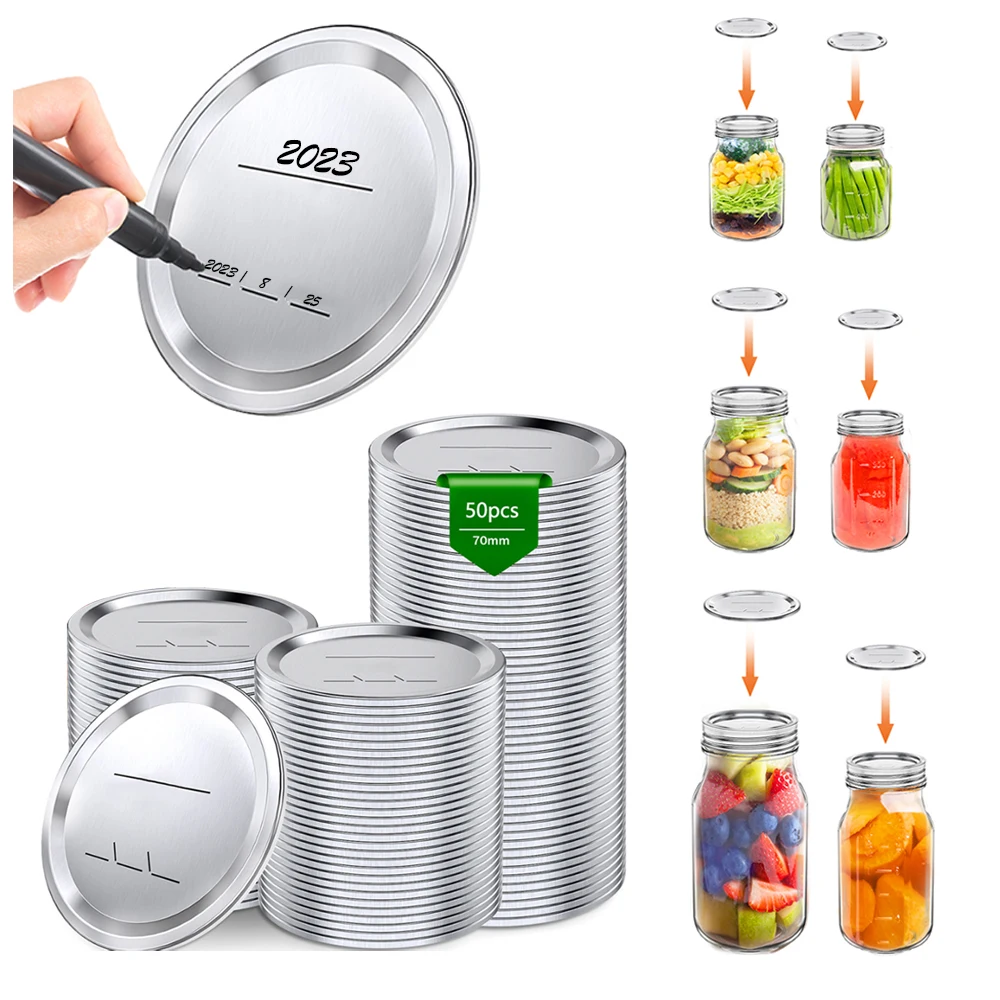 50100PackRegularMouthMasonJar70mmReusableMetalsTinplateLids