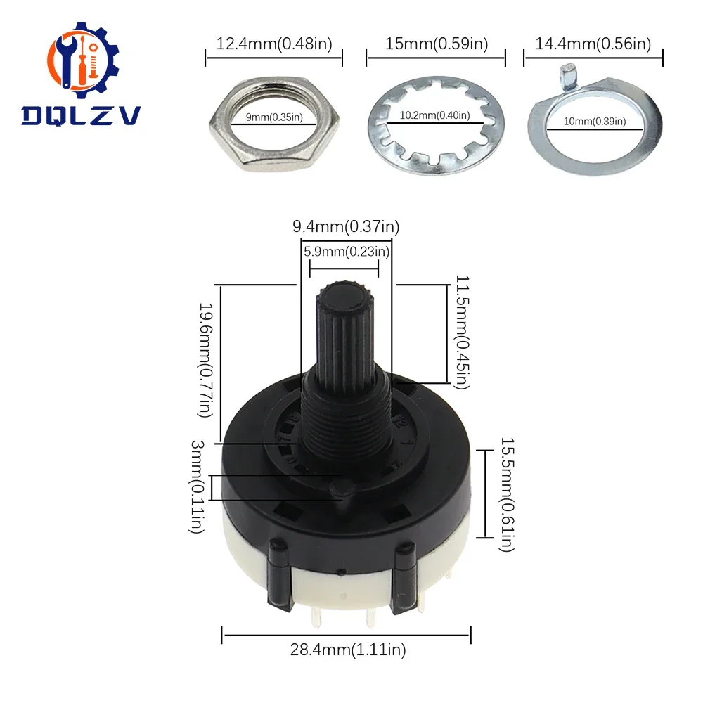 RS26 1 Pole Position 12 Selectable Band Rotary Channel Selector Switch Single Deck Rotary Switch Band Selector