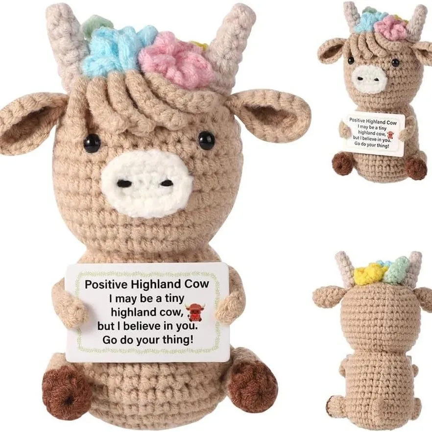 Positive Emotional Support Crochet Cow, Funny Handmade