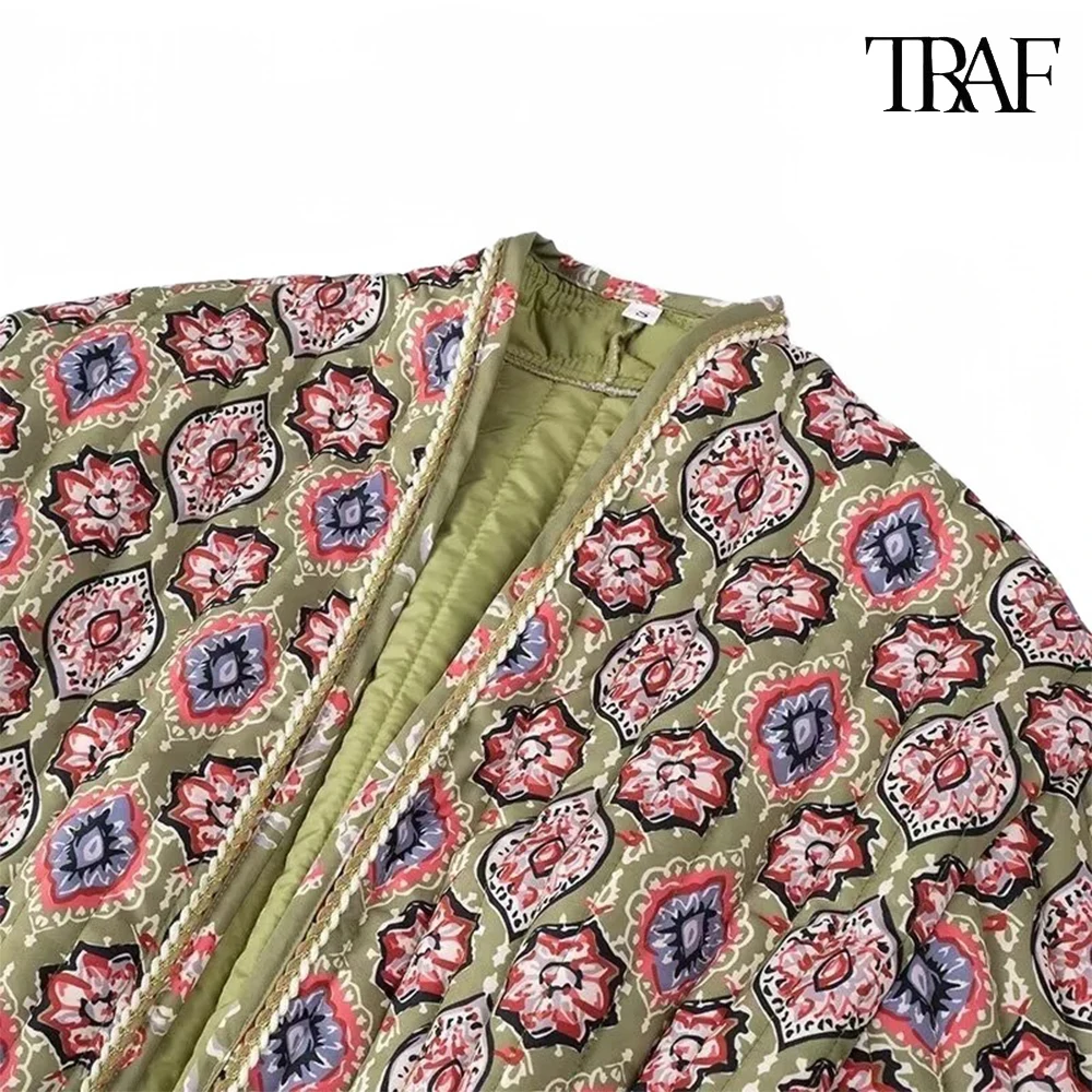 Description Picture 6 of itemTRAF Women Fashion Ethnic Floral Floral Articulated Belt Jacket Big Pockets Cardigan Cozy Jacket Street Casual Commuter Jacket