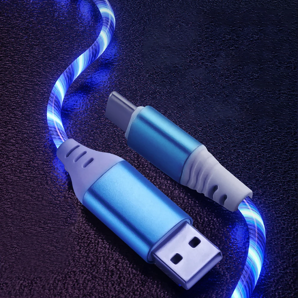 Luminous LED Type C Fast Charging Cable with Flowing Light Effects
