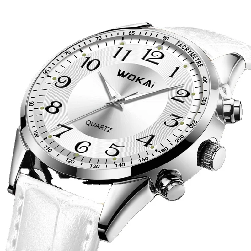 Low Price Hot Sale WOKAI Watch Men Casual Sports White Watches Leather Band Quartz Wristwatches Men Men Watches Top Brand Luxury 6
