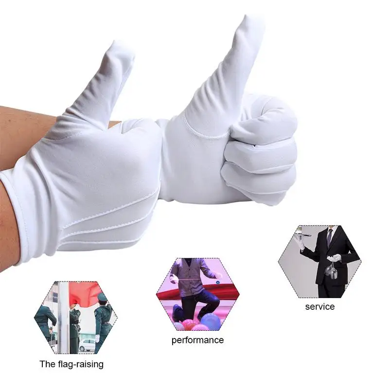 White Gloves Magician Honor Guard Hands Protector Full Finger Men Women Formal Tuxedo Etiquette Gloves Reception Parade