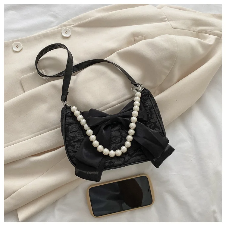 New Bowknot Pearl Zipper Embroidered Women's Fashion Handbag