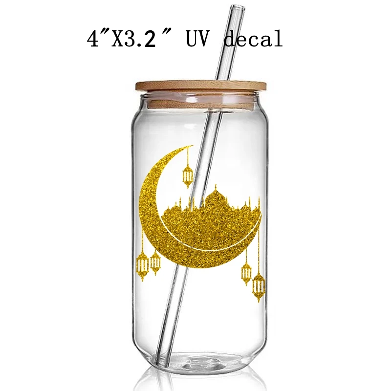 2pcs/lot New Designs Islamic Ramadan Kareem Moon UV DTF Cup Decals Transfers Stickers DIY for Cup (Not Full Wrap)