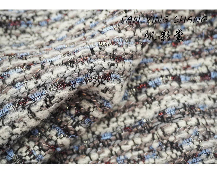 Description Picture 5 of item2025 Fashion Grayish Blue Whisper Wool Tweed Fabric For Coat Telas Costura Tissus Couture Ñ‚ÐºÐ°Ð½ÑŒ Sewing Stoffe Tecido Cloth