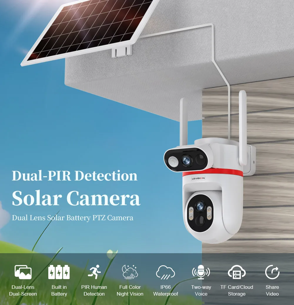 4G LTE Solar Cameras 8MP Outdoor Surveillance Cameras Dual Screens Dual PIR Dete