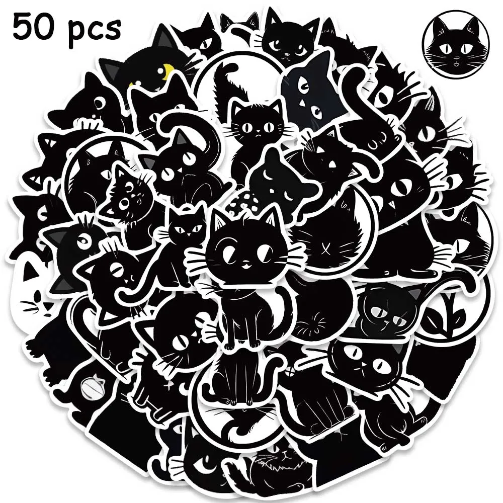 50pcs Black Cat Stickers Cute Cartoon Animals Decals For Kids Laptop Suitcase Diary Guitar Notebook Water Bottle Sticker 10 30 50pcs ins style bottle world cartoon sticker laptop phone guitar skateboard suitcase kids toys decals waterproof sticke