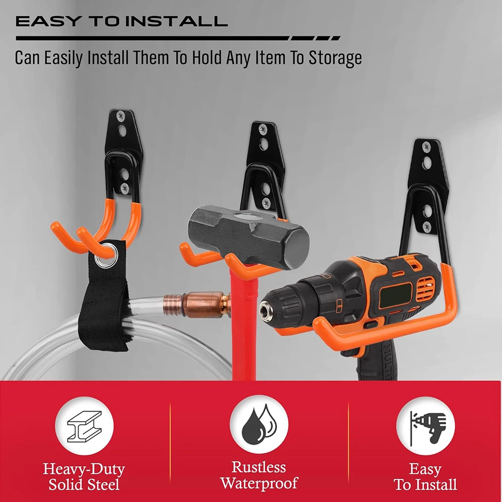 10 PCS Heavy Duty Metal Hook Wall Mount Hook Stand Bicycle Garage Organizer Anti-slip Storage Hook for Ladders Garden Tool 3