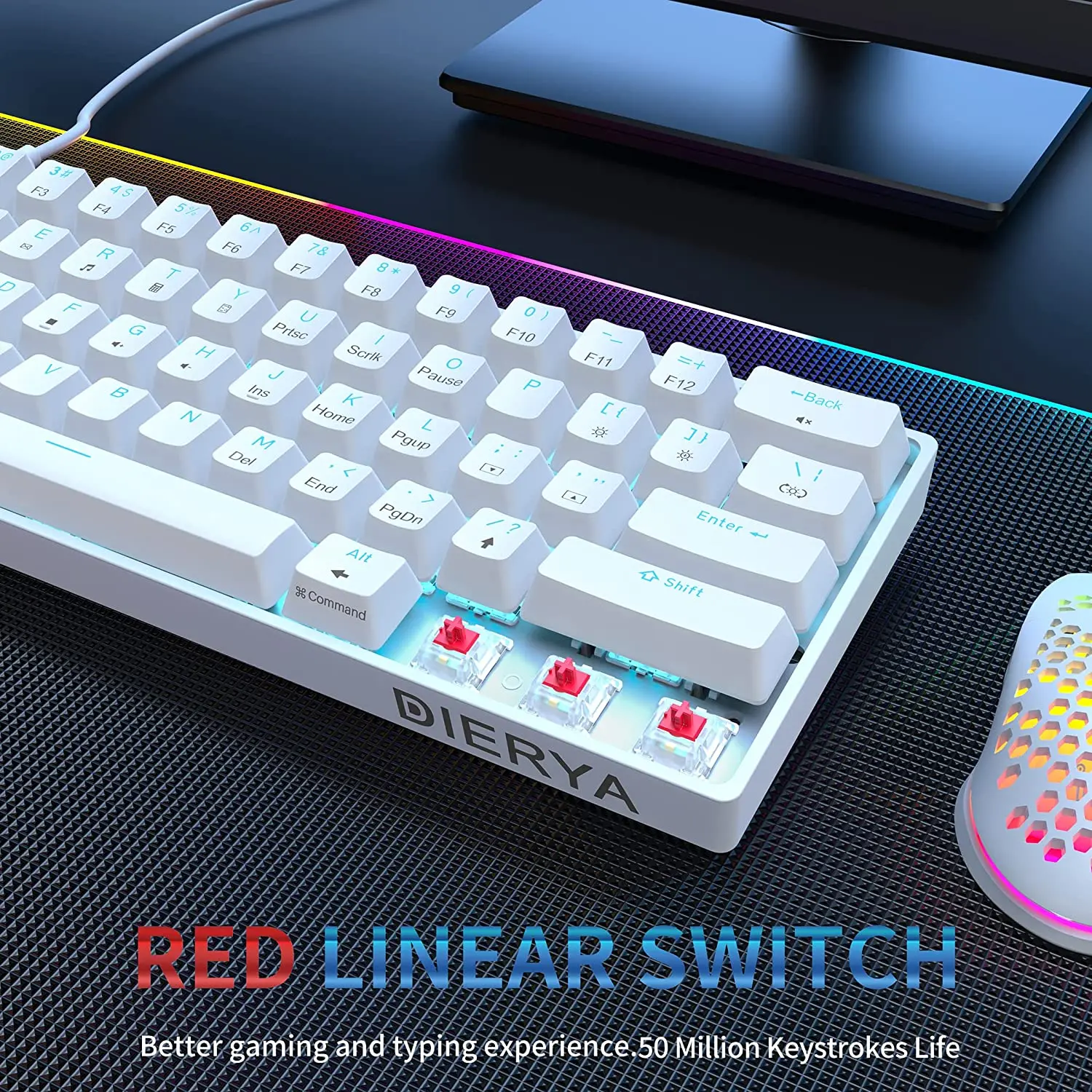 DIERYA 60% Mechanical Keyboard, DK61se Wired Gaming Keyboard with Red  Switches