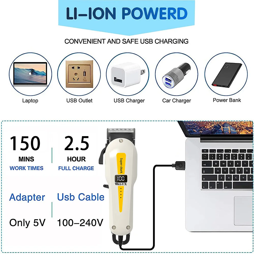 Hair clipper Powerful Lithium Battery USB Chargeable Trimmer LCD Display Home Man Beard Shaver Hair Cutting Machine