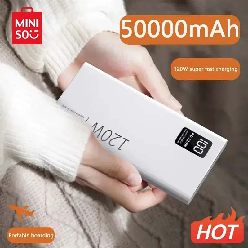 

Miniso 2024 120 Вт Супер быстрая зарядка 50000 мАч портативное зарядное устройство высокой емкости для мобильного питания для различных телефонов