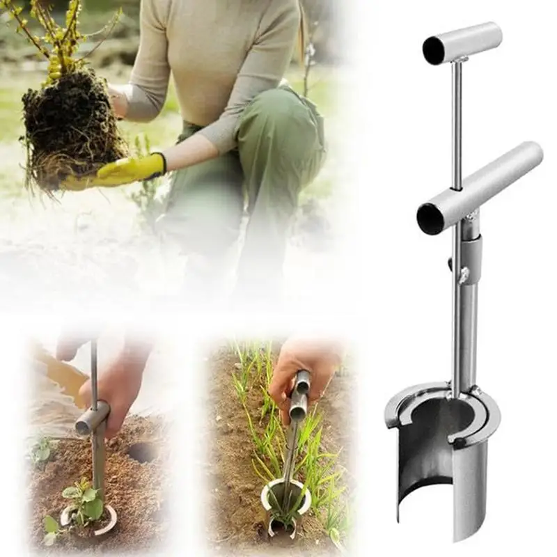 

Stainless Steel Fruit Tree Transplanter Digging Tool Soil Sampler Handheld Garden Barrel Transplanter Digging Hoes Seedlings
